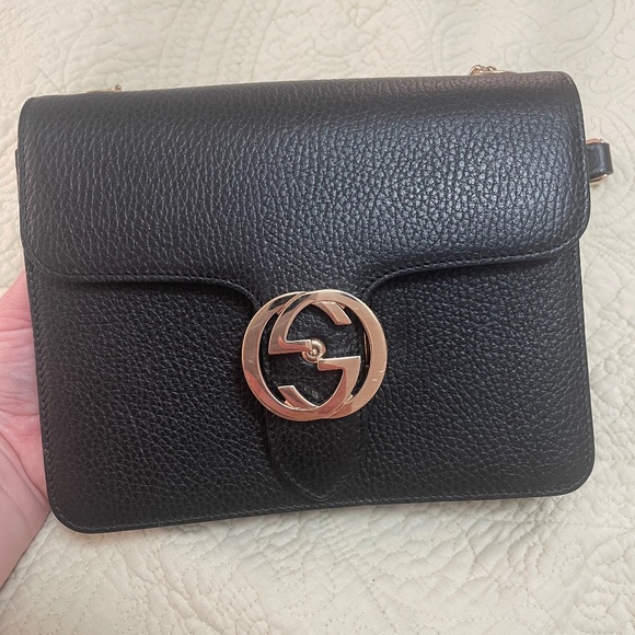 Gucci interlocking ollar Calfskin Small Interlocking G Shoulder Bag Soft black - Picture 1 of 5